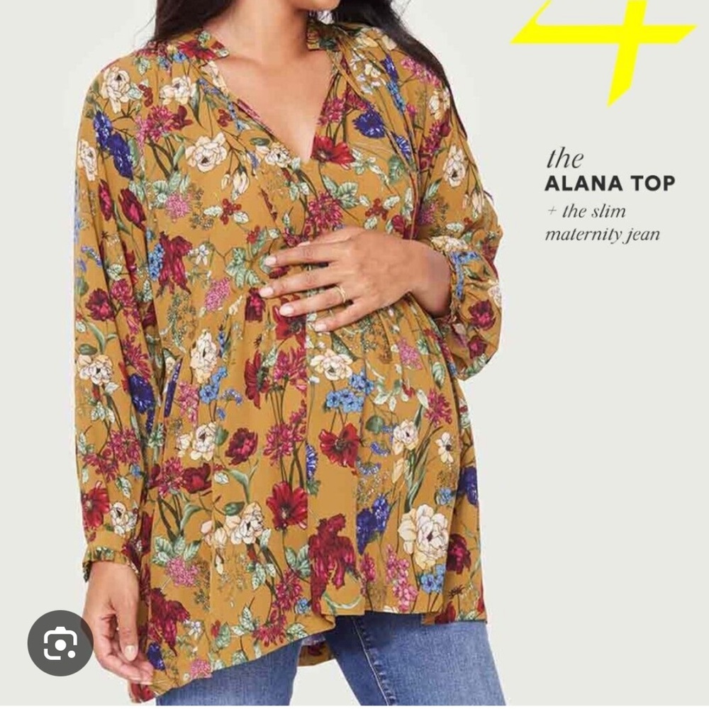 Hatch Alana Floral Maternity Blouse Size 2 Medium Ochre Queen